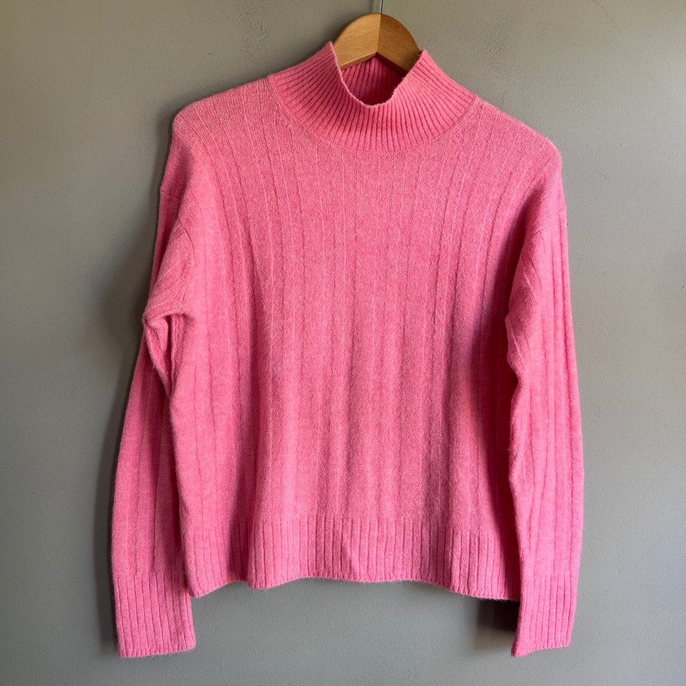 J.Crew Pink Ribbed Mock Neck Sweater Merino Alpaca Blend Small Pullover - Picture 1 of 8